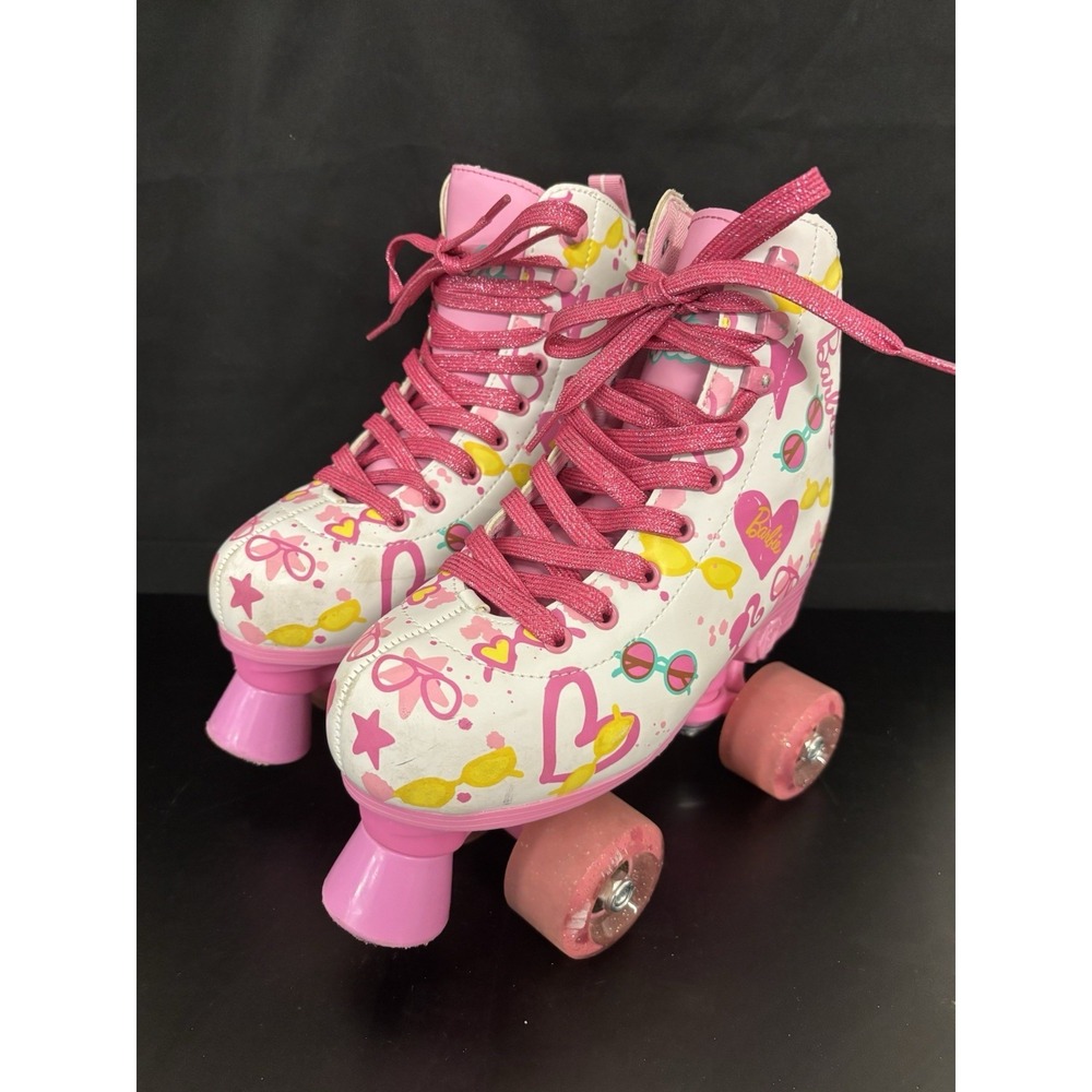 Pink and white Barbie roller skates girls adjustable size 12-2